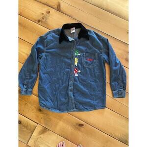 Vintage M&M's Candy Denim Button Down Shirt. 90's. Size Large. Velvet Collar!
